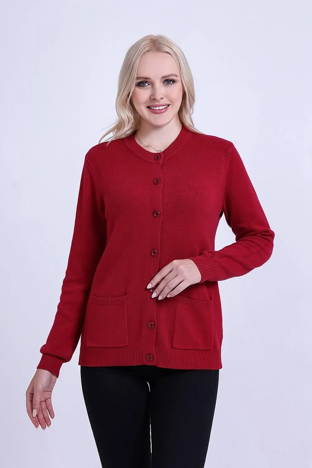 SMILING PINKER Women Cardigan Sweater Button Down Crew Neck Ribbed Knit Sweater with Pockets