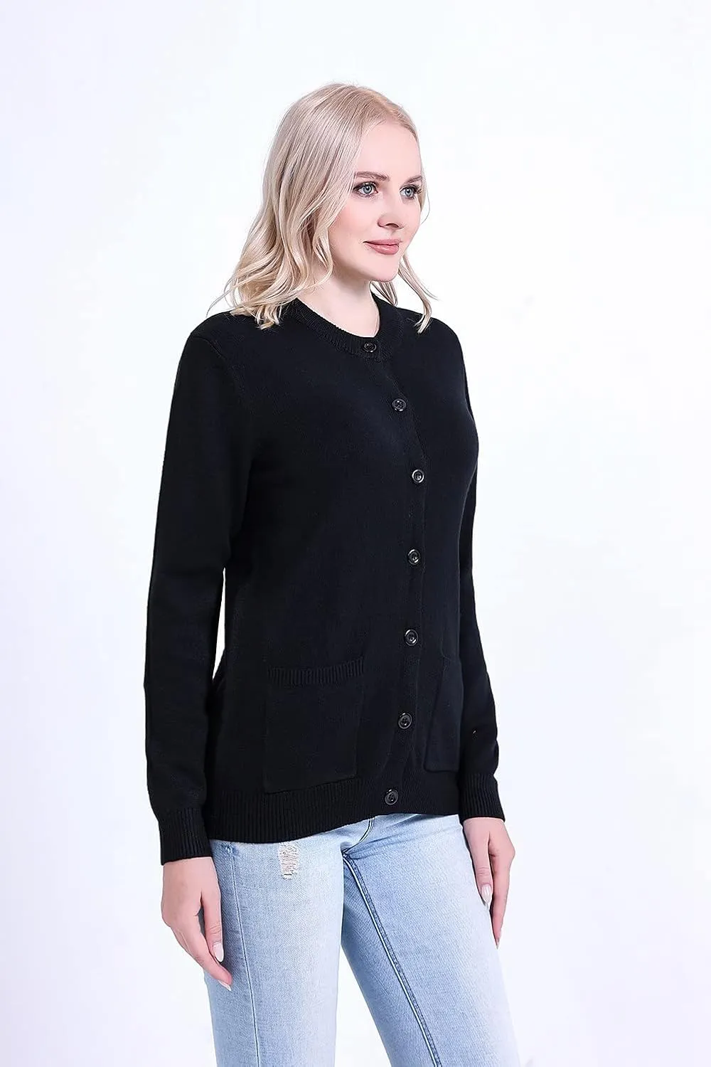 SMILING PINKER Women Cardigan Sweater Button Down Crew Neck Ribbed Knit Sweater with Pockets
