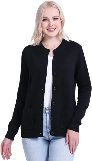 SMILING PINKER Women Cardigan Sweater Button Down Crew Neck Ribbed Knit Sweater with Pockets