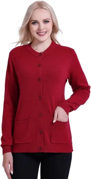 SMILING PINKER Women Cardigan Sweater Button Down Crew Neck Ribbed Knit Sweater with Pockets