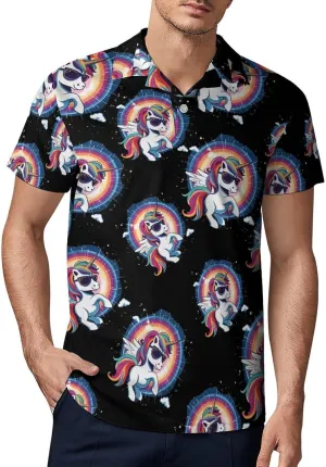 Solar Eclipse and Unicorrn Men's Polo Shirt Short Sleeve Casual Athletic Quick Dry Golf T-Shirts