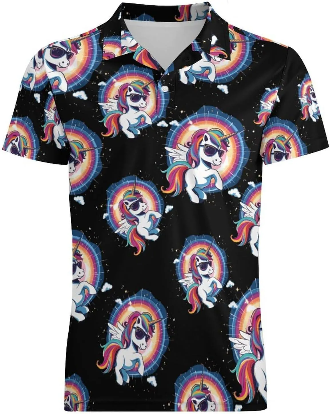 Solar Eclipse and Unicorrn Men's Polo Shirt Short Sleeve Casual Athletic Quick Dry Golf T-Shirts