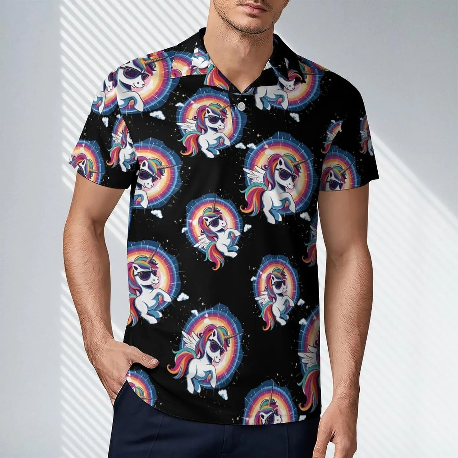 Solar Eclipse and Unicorrn Men's Polo Shirt Short Sleeve Casual Athletic Quick Dry Golf T-Shirts