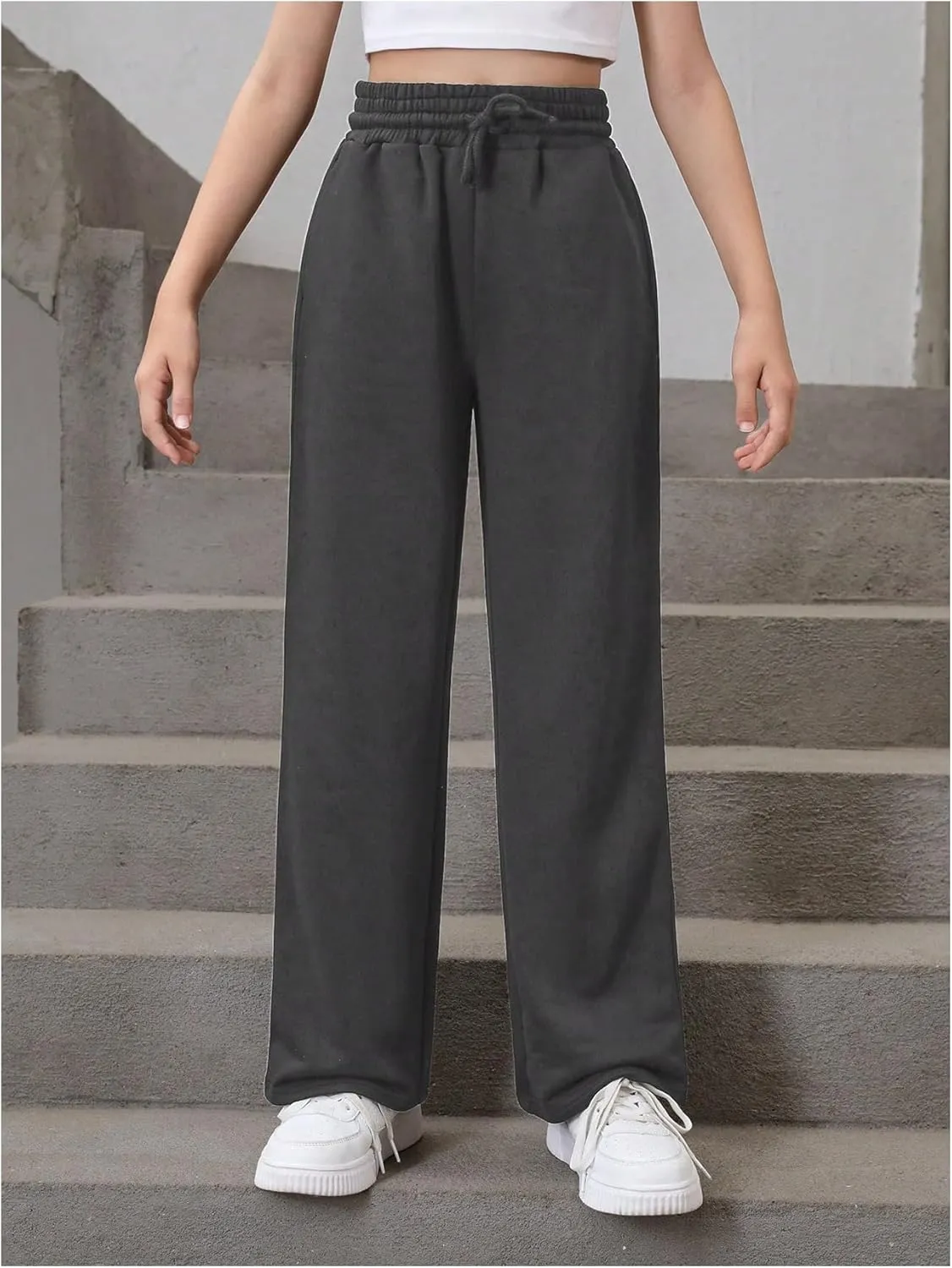 SOLY HUX Girl's Straight Wide Leg Sweatpants Casual High Waisted Baggy Joggers Track Pants