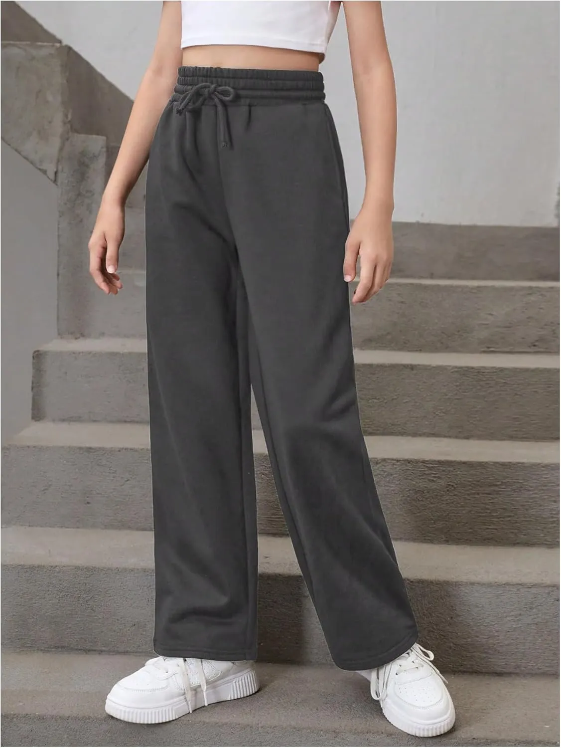 SOLY HUX Girl's Straight Wide Leg Sweatpants Casual High Waisted Baggy Joggers Track Pants