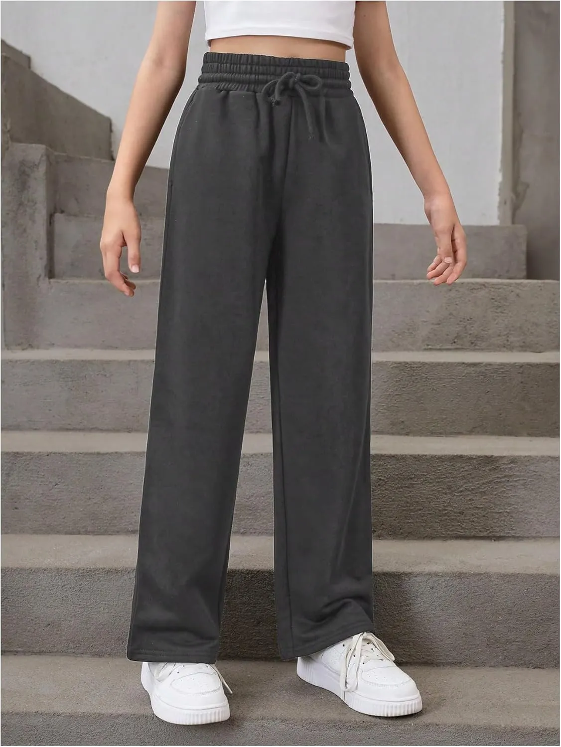 SOLY HUX Girl's Straight Wide Leg Sweatpants Casual High Waisted Baggy Joggers Track Pants