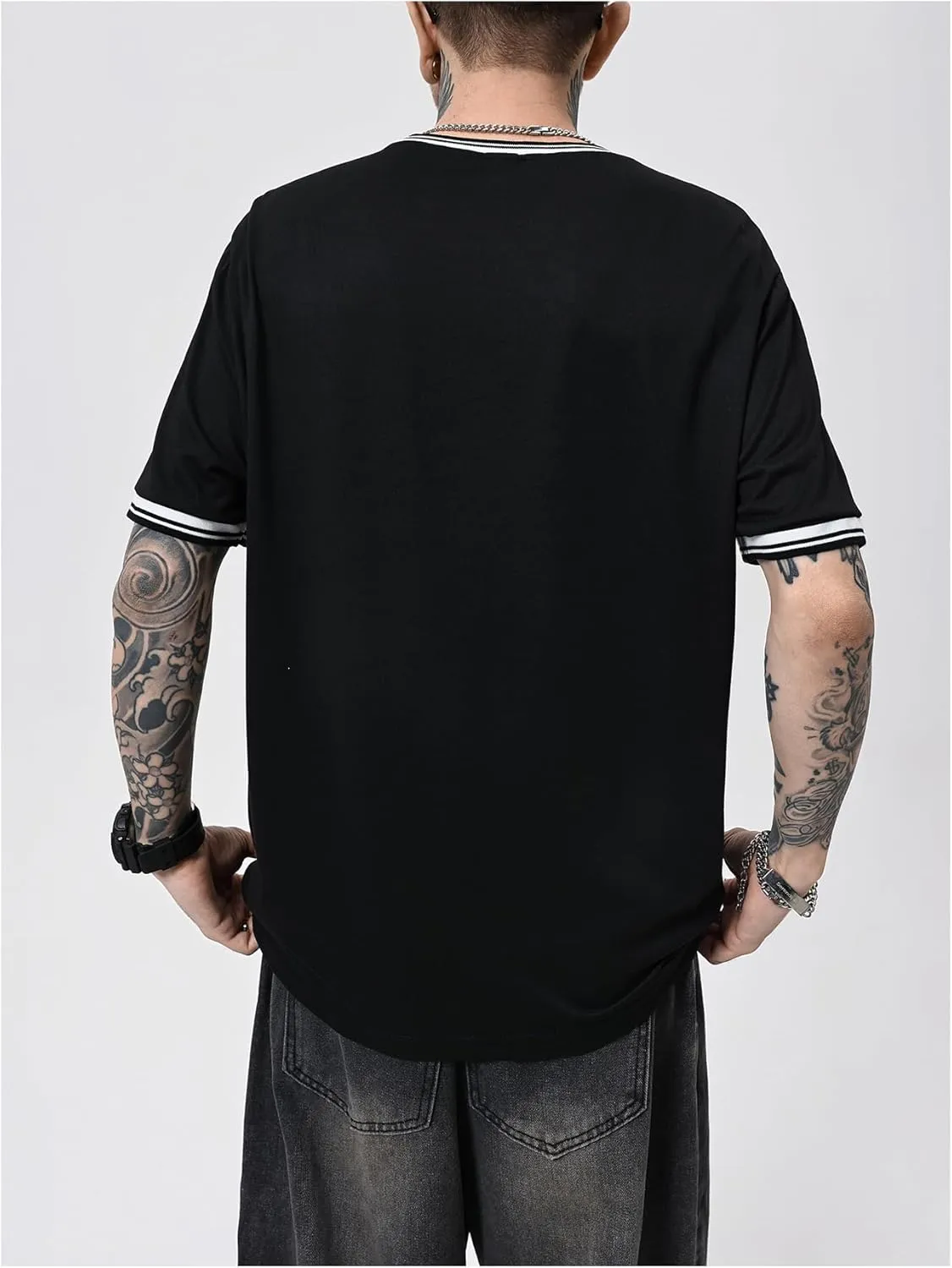 SOLY HUX Men's Crown Letter Print Striped Trim Tee Tops Short Sleeve Crew Neck Summer T Shirt