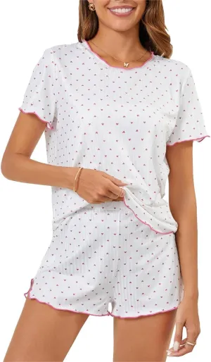 SOLY HUX Pajama Set for Women Cute Print Short Sleeve Tee and Shorts Lounge Sleepwear