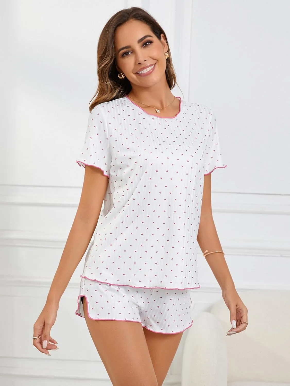 SOLY HUX Pajama Set for Women Cute Print Short Sleeve Tee and Shorts Lounge Sleepwear