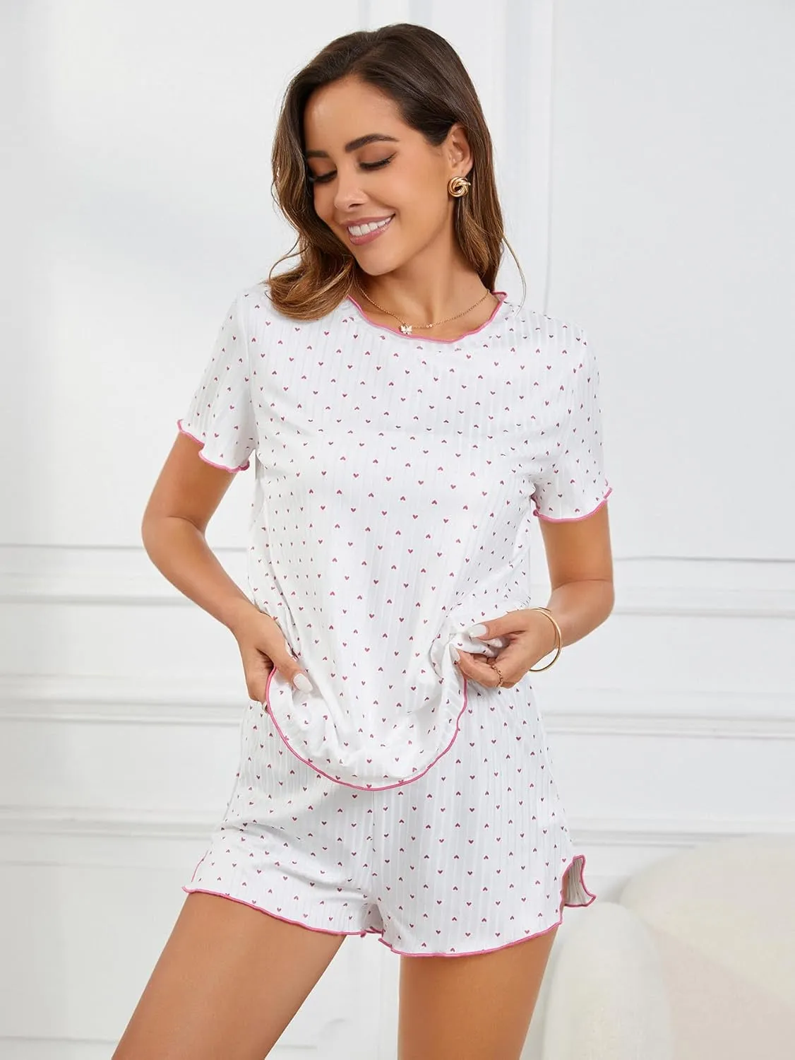 SOLY HUX Pajama Set for Women Cute Print Short Sleeve Tee and Shorts Lounge Sleepwear