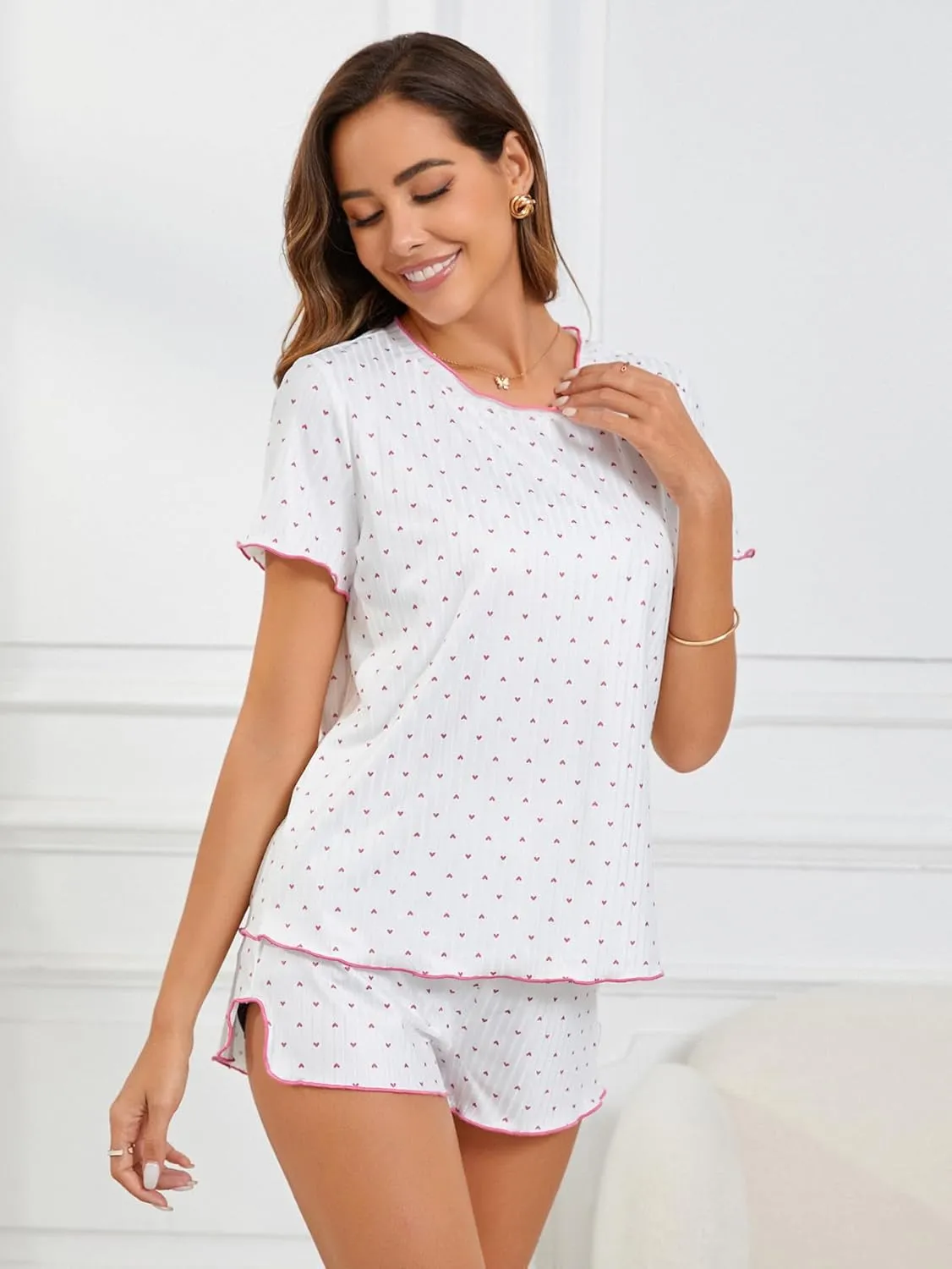SOLY HUX Pajama Set for Women Cute Print Short Sleeve Tee and Shorts Lounge Sleepwear