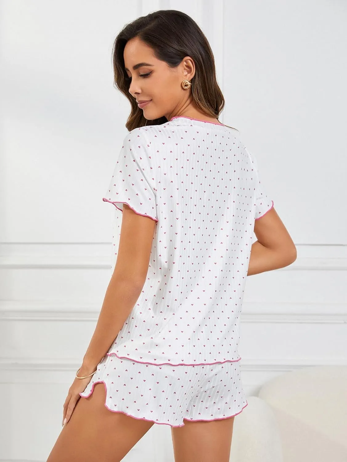 SOLY HUX Pajama Set for Women Cute Print Short Sleeve Tee and Shorts Lounge Sleepwear