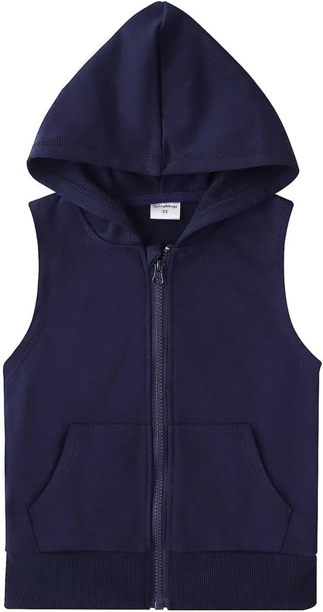 Spring&Gege Boys Full Zip Sleeveless Hooded Vest Basic Zipper Tank Tops Sweatshirt with Pockets