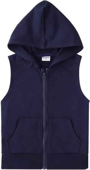 Spring&Gege Boys Full Zip Sleeveless Hooded Vest Basic Zipper Tank Tops Sweatshirt with Pockets