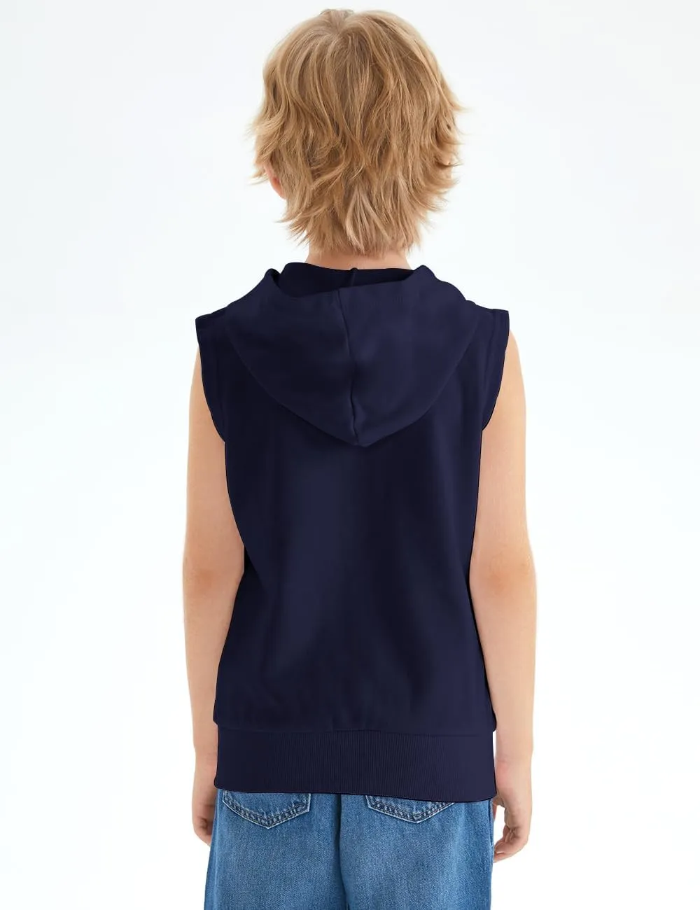 Spring&Gege Boys Full Zip Sleeveless Hooded Vest Basic Zipper Tank Tops Sweatshirt with Pockets