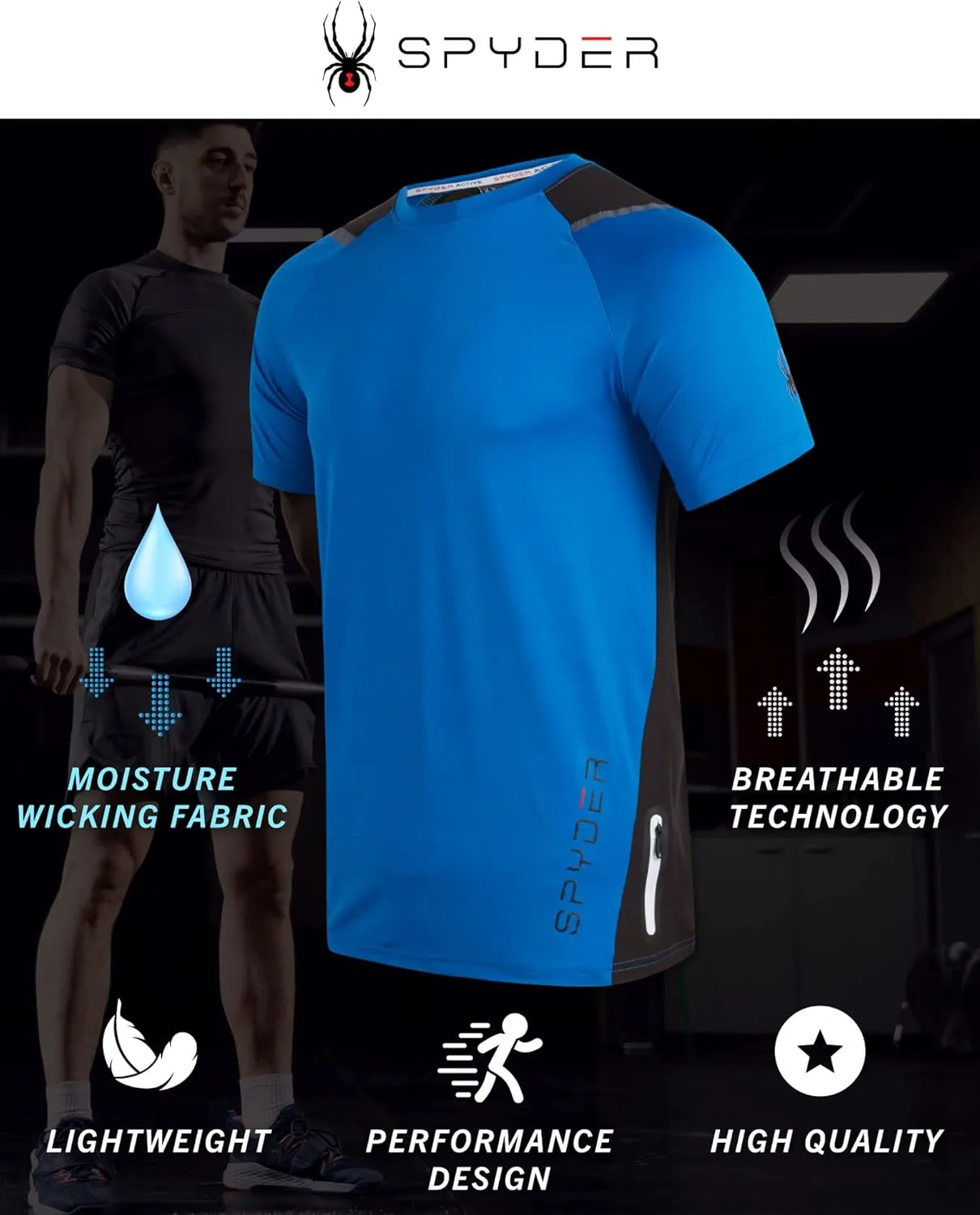 Spyder Men's Athletic T-Shirt - 2 Pack Dry Fit Short Sleeve Performance Sports Tee (S-XL)