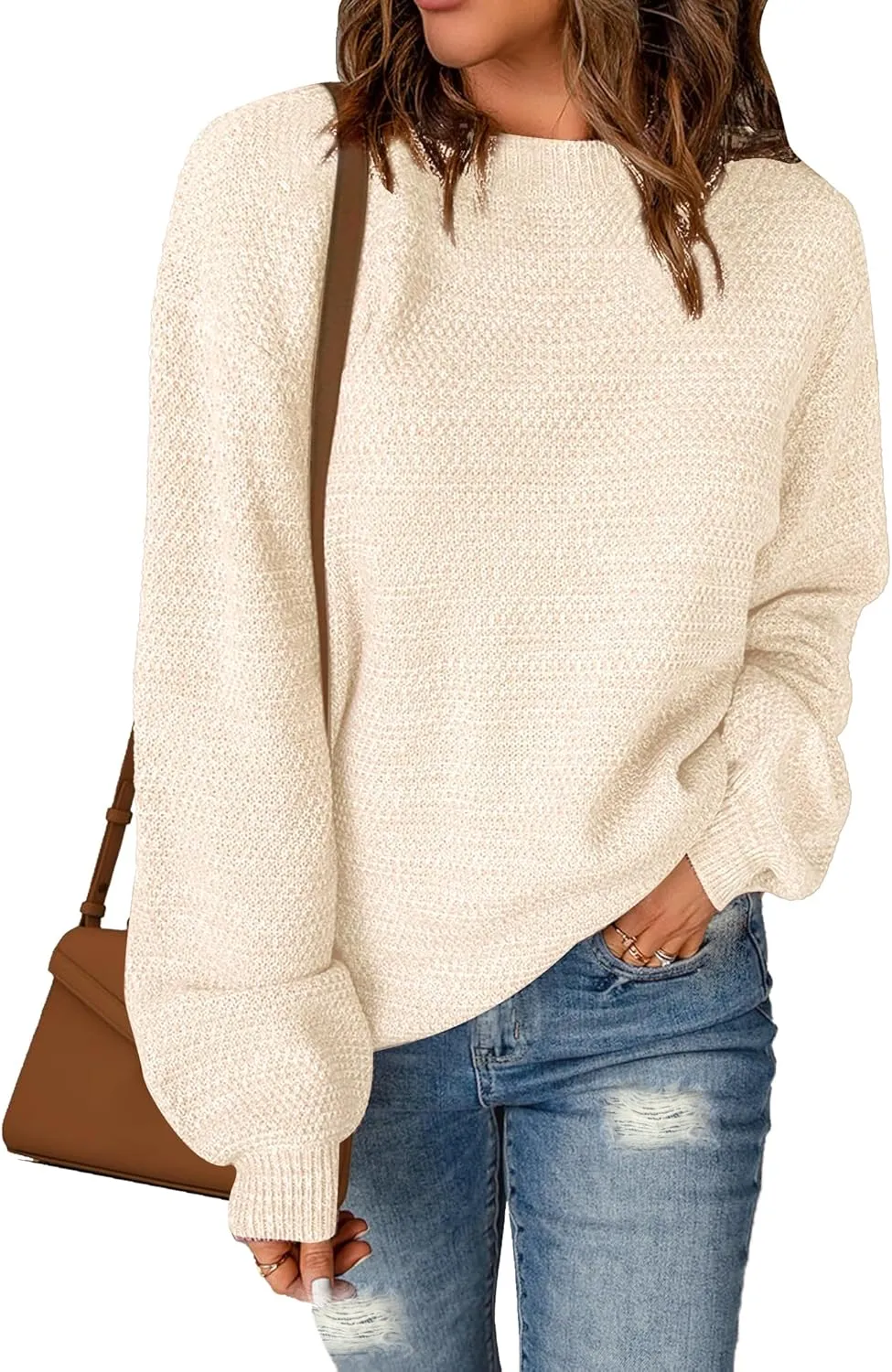 Sucolan Oversized Sweaters for Women Heathered Long Sleeve Crew Neck Pullover Knit Sweater Casual Fall Tops 2024 Fashion