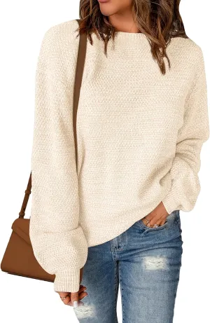 Sucolan Oversized Sweaters for Women Heathered Long Sleeve Crew Neck Pullover Knit Sweater Casual Fall Tops 2024 Fashion