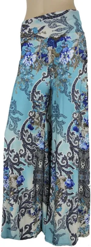 SugarRock Women Paisley Palazzo Pants Fold-Over Waist Wide Leg & Laundry Washing Bag