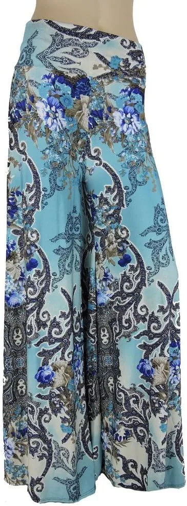 SugarRock Women Paisley Palazzo Pants Fold-Over Waist Wide Leg & Laundry Washing Bag