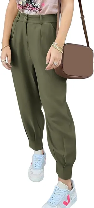 Summer Dress Pants Women Business Lightweight High Waist Pants Dressy Casual Ankle Length Work Office Trouser Slacks