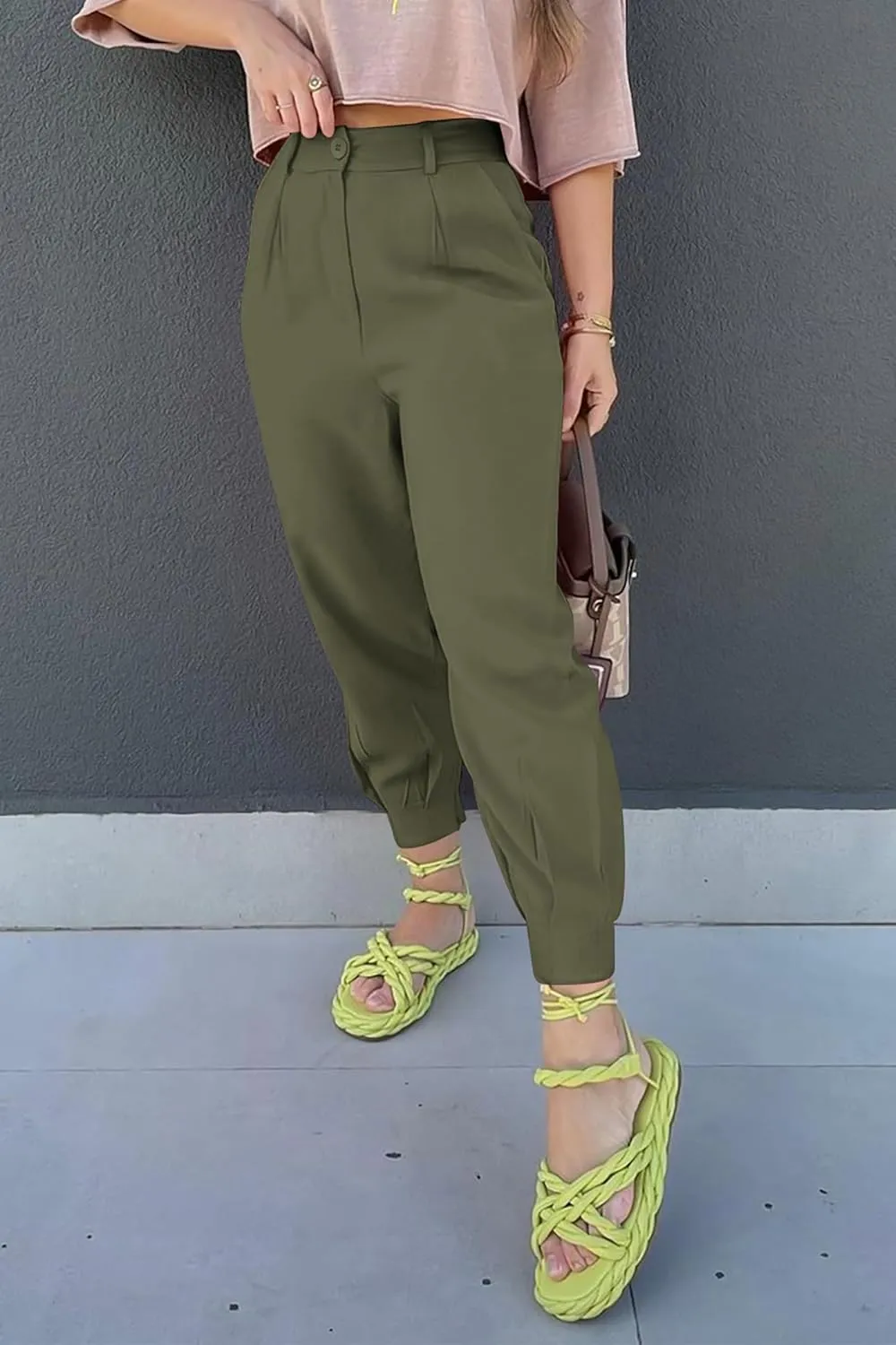 Summer Dress Pants Women Business Lightweight High Waist Pants Dressy Casual Ankle Length Work Office Trouser Slacks