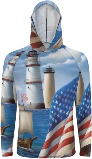 Sun Protection Shirt Long Sleeve Hoodie Sea to Shining Sea Patriotic Lightweight Rash Guard Quick Dry Sun Shirt for Outdoor
