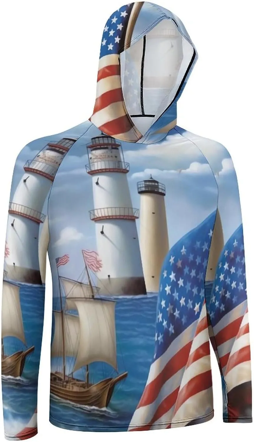 Sun Protection Shirt Long Sleeve Hoodie Sea to Shining Sea Patriotic Lightweight Rash Guard Quick Dry Sun Shirt for Outdoor