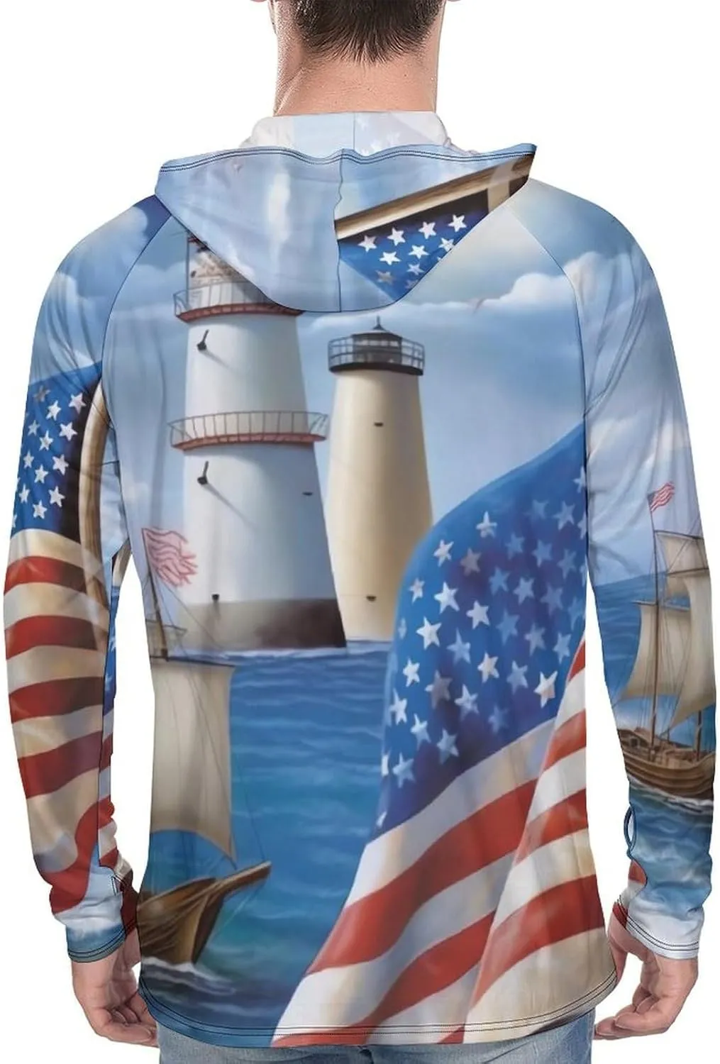 Sun Protection Shirt Long Sleeve Hoodie Sea to Shining Sea Patriotic Lightweight Rash Guard Quick Dry Sun Shirt for Outdoor