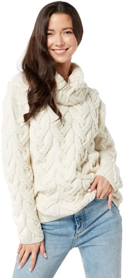 Supersoft Irish Merino Wool Chunky Cable Knit Cowl Sweater for Women Made in Ireland