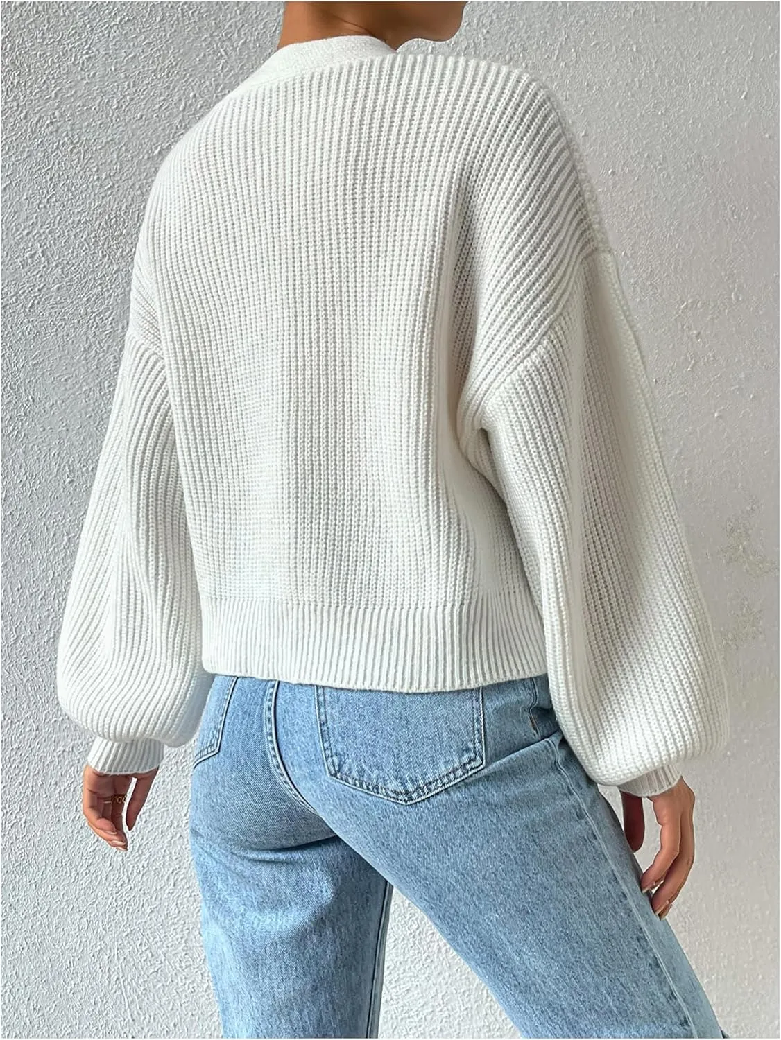 SweatyRocks Women's V Neck Long Sleeve Button Crop Cardigan Rib Knit Open Front Sweater