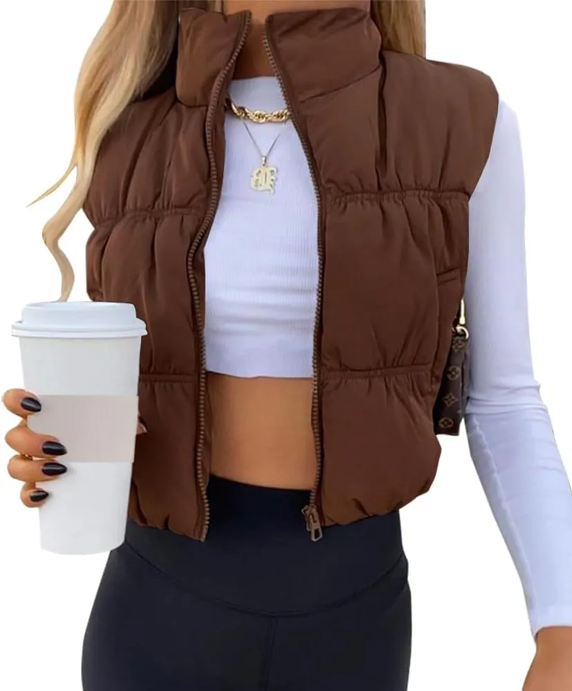 SySea Women's Crop Puffer Vest Winter Zip Up Lightweight Sleeveless Warm Outerwear Padded Coat