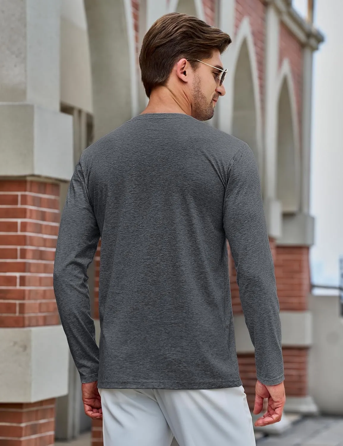TACVASEN Long Sleeve Shirts for Men Cotton Classic Crew-Neck Moisture Wicking Mens Undershirt Comfort Solid Tee Shirt