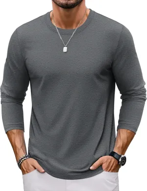 TACVASEN Long Sleeve Shirts for Men Cotton Classic Crew-Neck Moisture Wicking Mens Undershirt Comfort Solid Tee Shirt