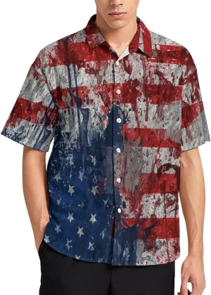 TAIZIYEAH American Flag Shirts for Men Short Sleeve Beach Shirt Casual Button Down Shirts Tops Quick Dry with Designs 3XL
