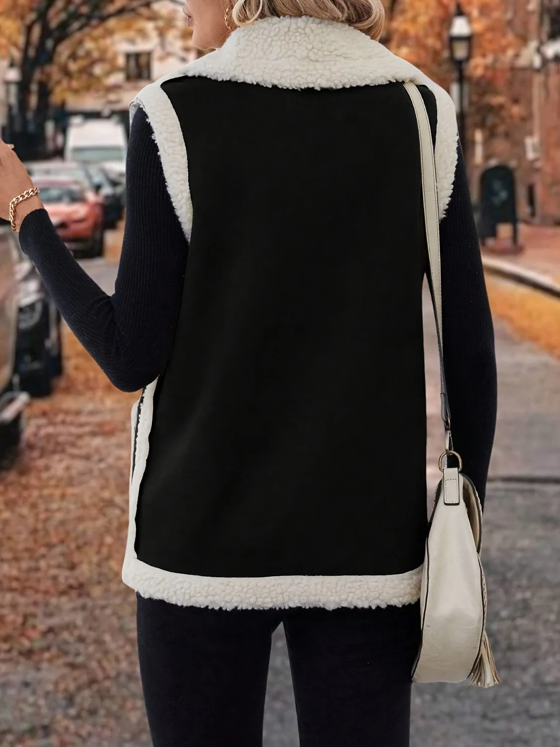 Tan Contrast Open Front Sherpa Vest Coat | Sweater Weather | Cozy Season