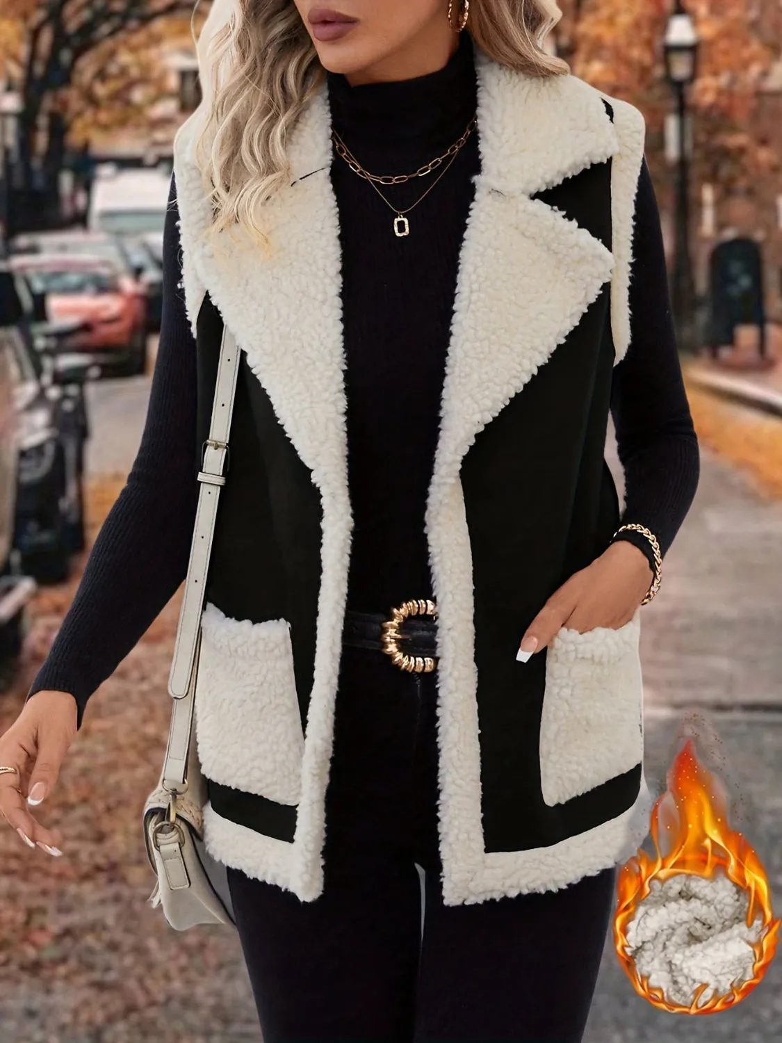 Tan Contrast Open Front Sherpa Vest Coat | Sweater Weather | Cozy Season