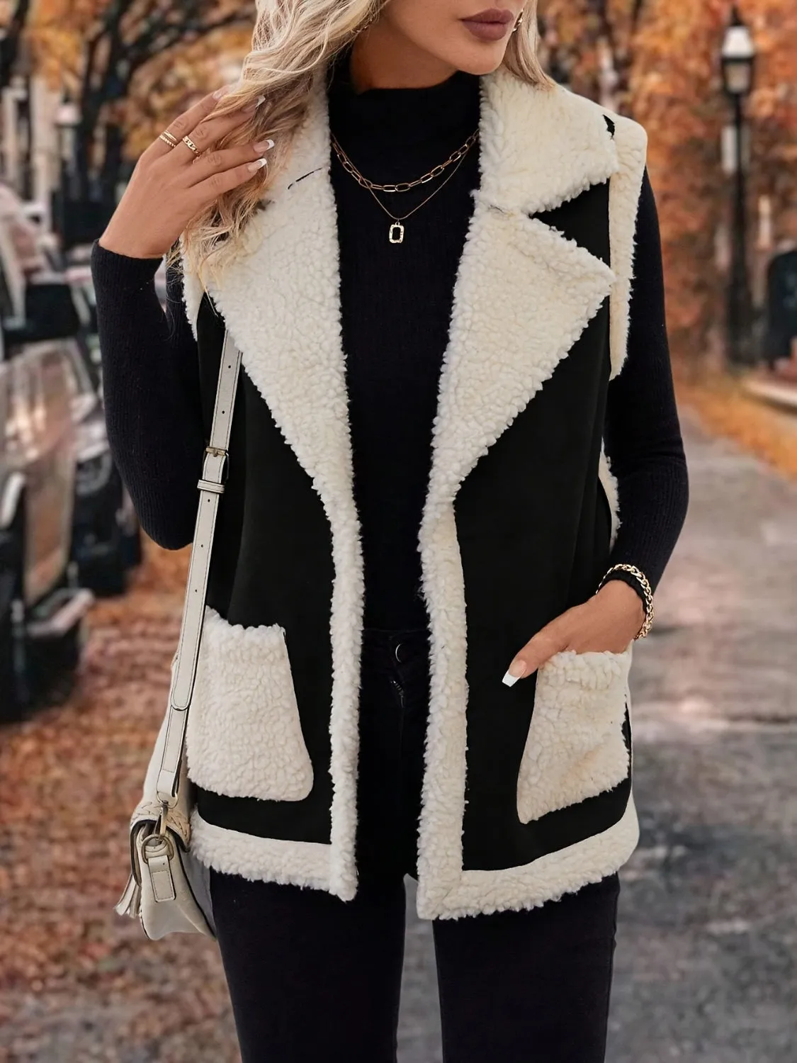 Tan Contrast Open Front Sherpa Vest Coat | Sweater Weather | Cozy Season