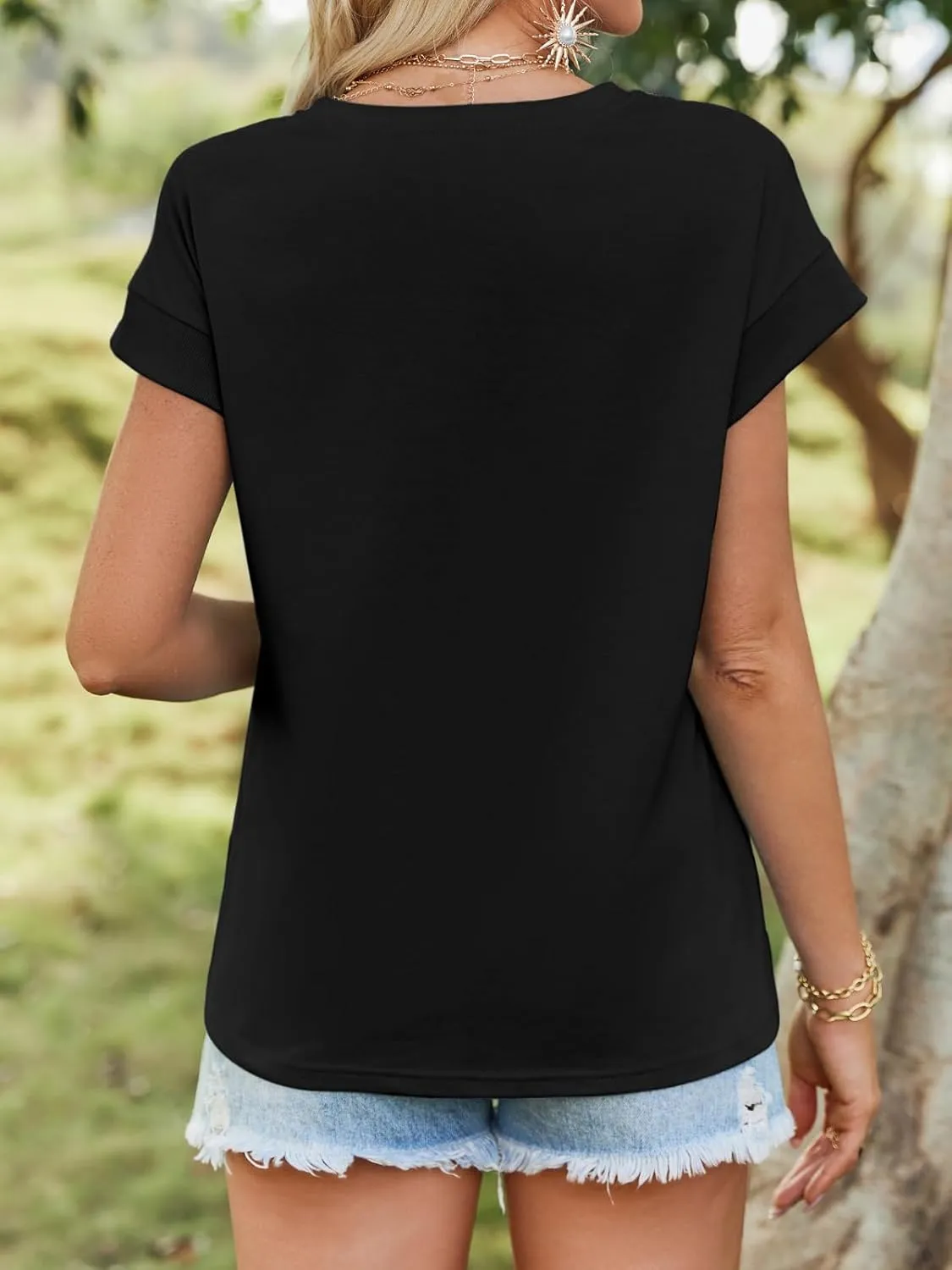Tankaneo Womens Summer Cap Sleeve Tank Top Crew Neck Solid Casual Loose Fit Basic Tee Shirt