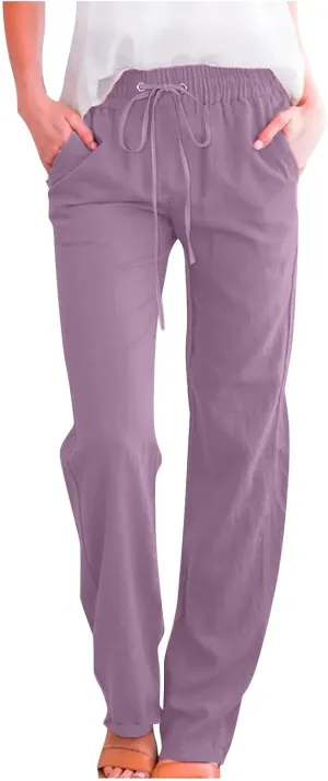TARIENDY Womens Casual Pants Lightweight Elastic Drawstring Pants High Waisted Summer Lounge Plain Trousers with Pockets