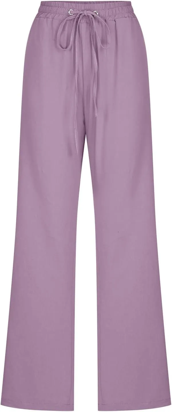 TARIENDY Womens Casual Pants Lightweight Elastic Drawstring Pants High Waisted Summer Lounge Plain Trousers with Pockets