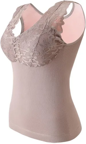 Thermal Underwear for Women Cold Weather Tank Tops Fleece Lined V Neck Sleeveless Vest Shaper Padded Lace Camisoles