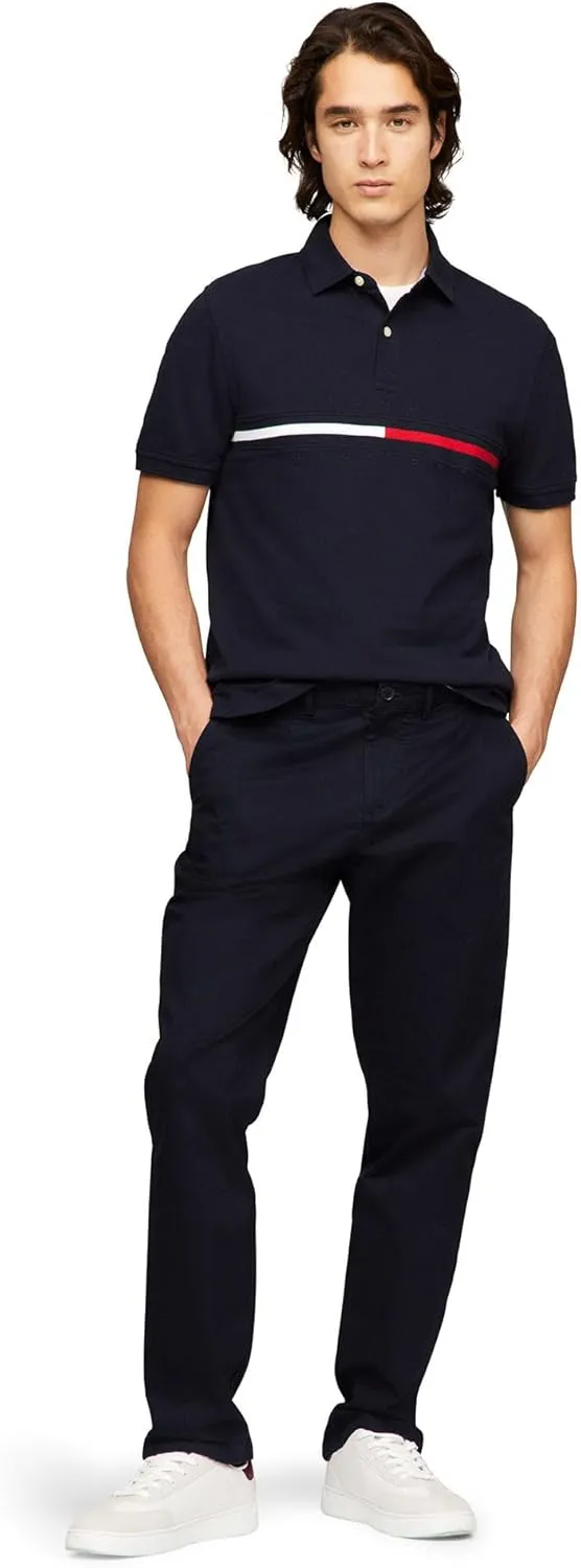 Tommy Hilfiger Men's Short Sleeve Cotton Pique Flag Graphic Polo Shirt in Custom Fit