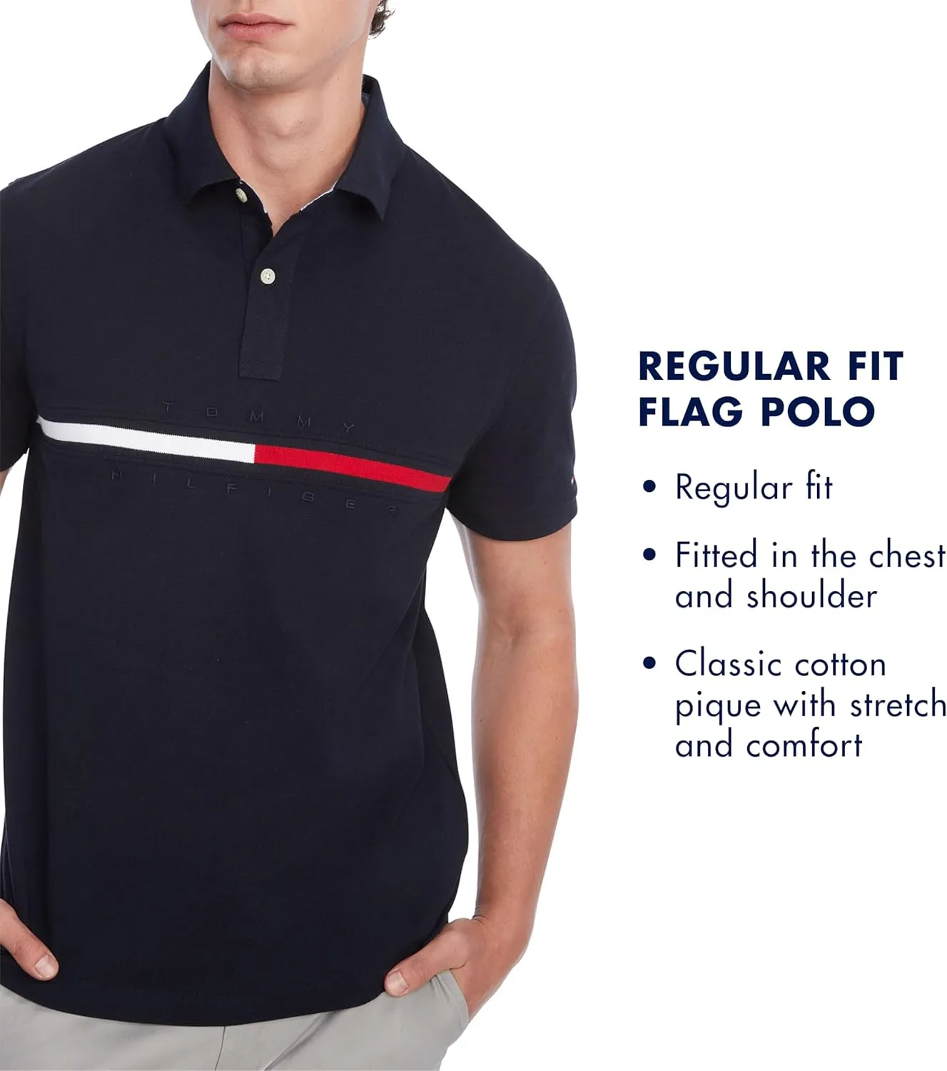 Tommy Hilfiger Men's Short Sleeve Cotton Pique Flag Graphic Polo Shirt in Custom Fit