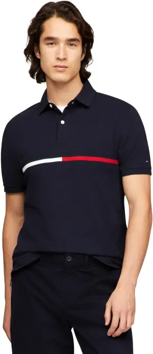 Tommy Hilfiger Men's Short Sleeve Cotton Pique Flag Graphic Polo Shirt in Custom Fit