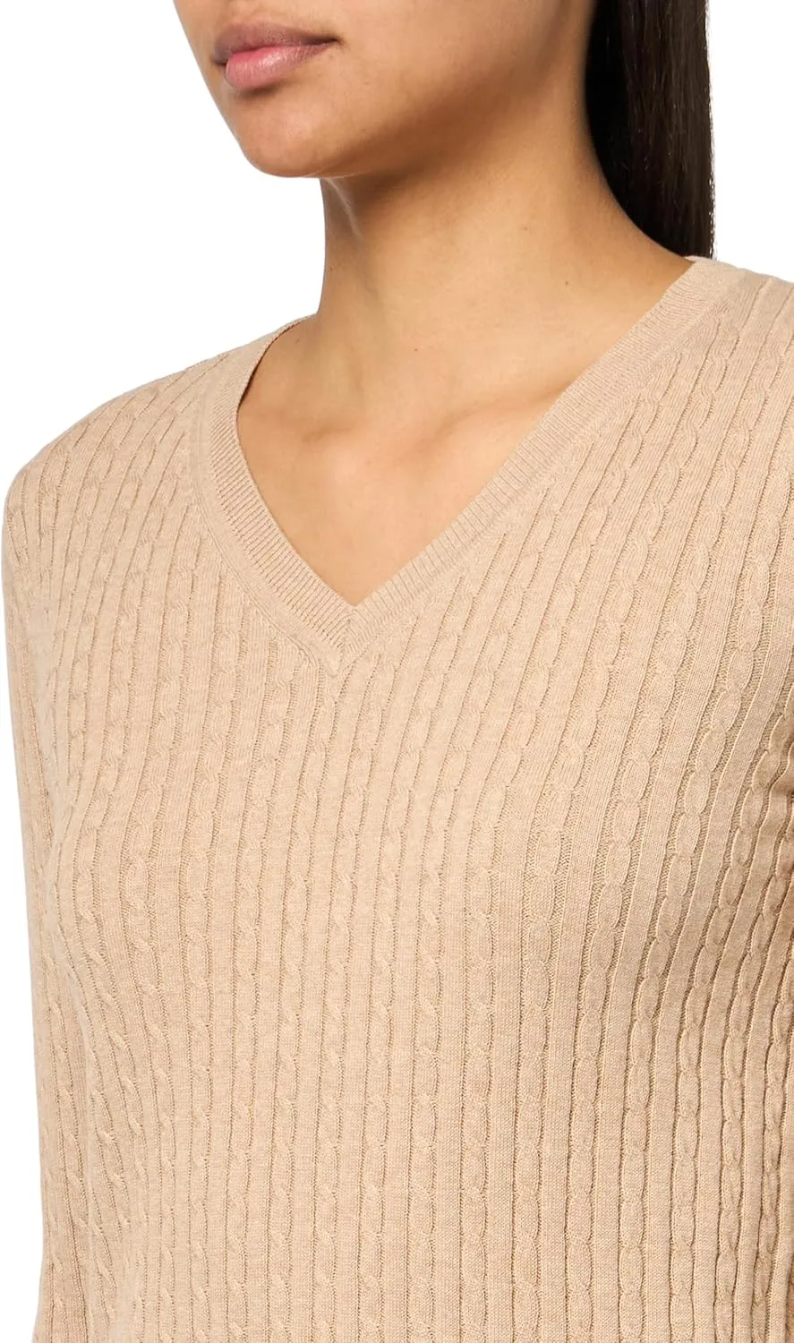 Tommy Hilfiger womens Cotton Vneck Cable Lightweight Sweater