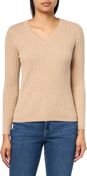 Tommy Hilfiger womens Cotton Vneck Cable Lightweight Sweater