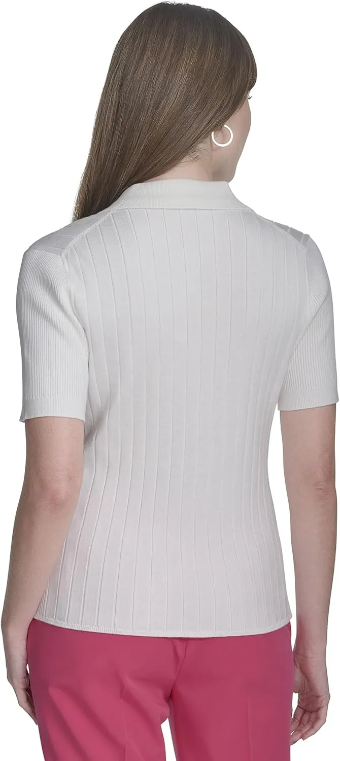 Tommy Hilfiger Women's Short Sleeve Button Placket Polo Sweater