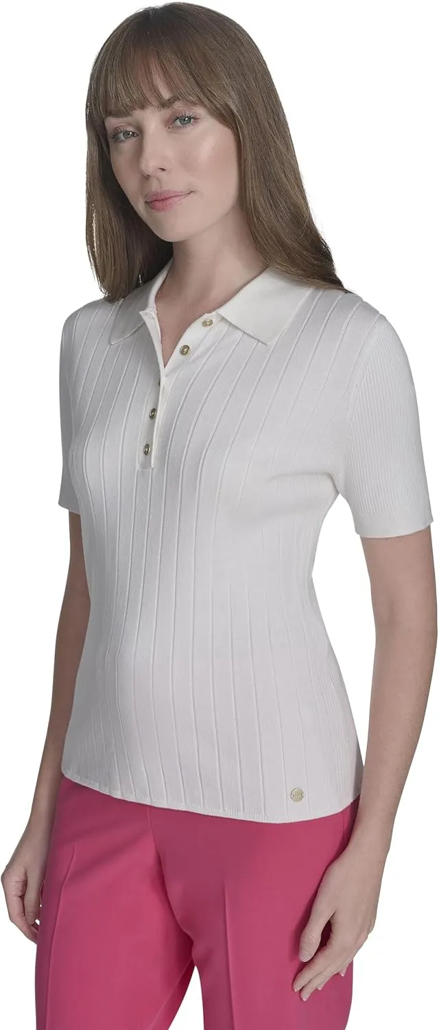 Tommy Hilfiger Women's Short Sleeve Button Placket Polo Sweater