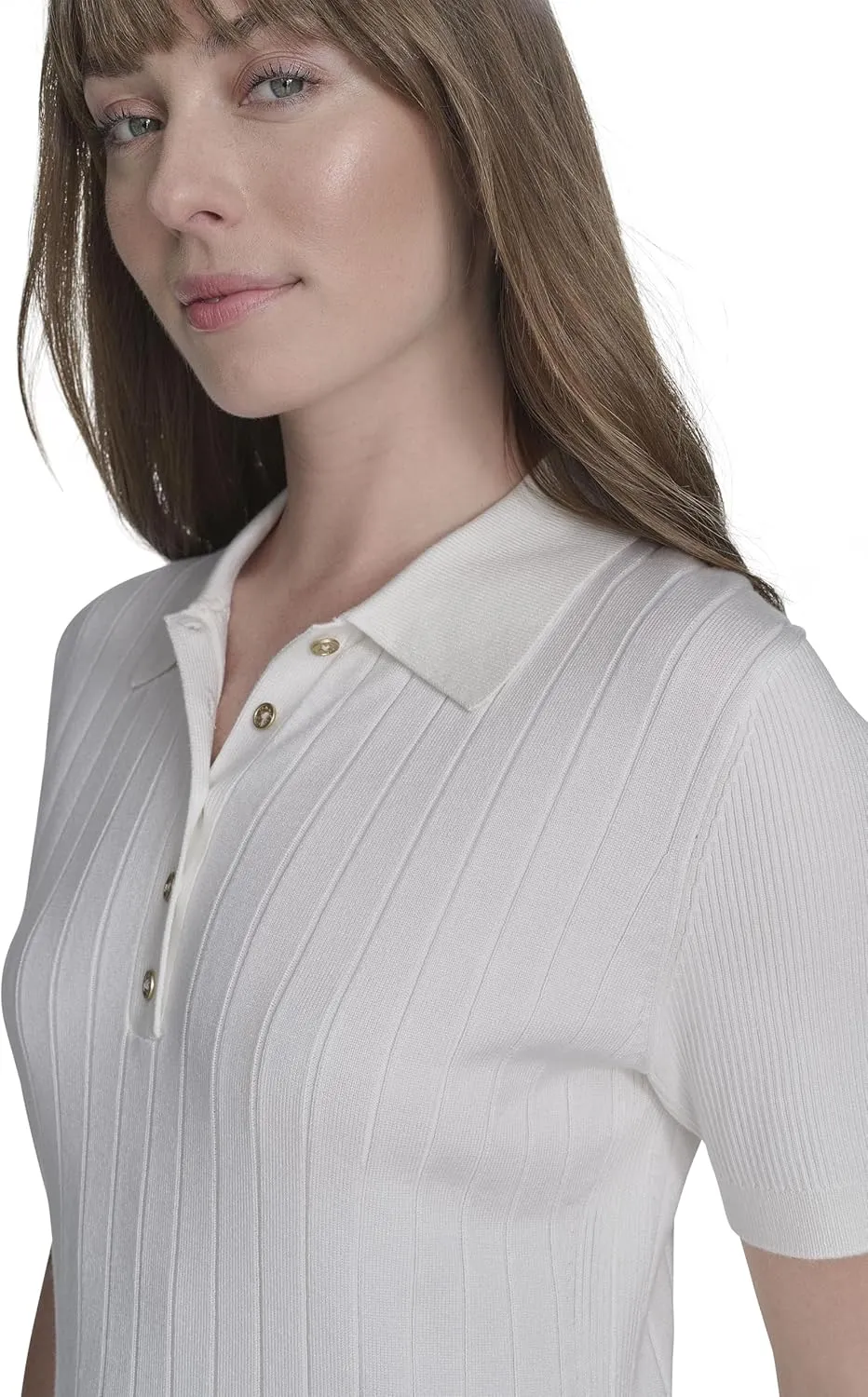 Tommy Hilfiger Women's Short Sleeve Button Placket Polo Sweater